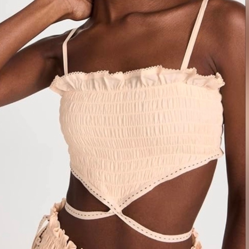 Agua Bendita Amari Kaan (kaaw) Smocked Wrap Crop Top - Cream/Ivory